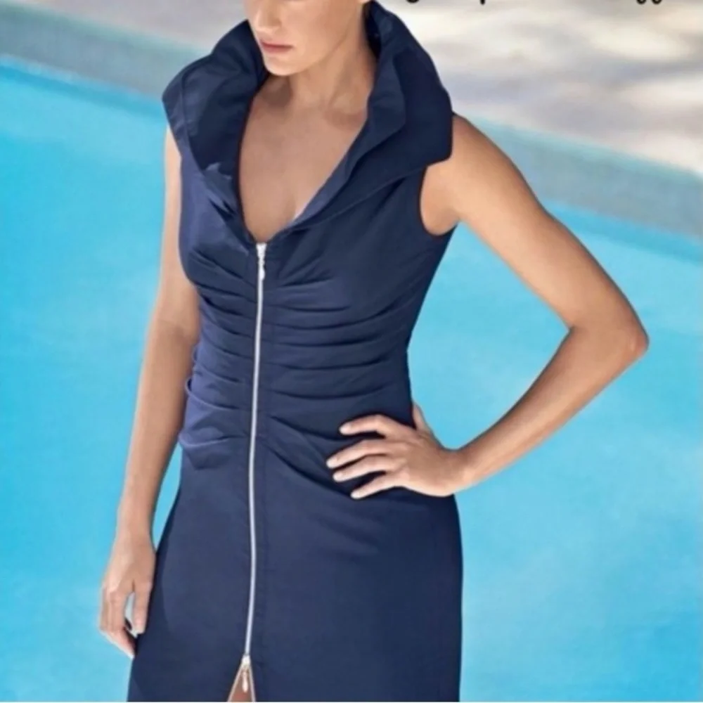 Joseph Ribkoff Navy Sleeveless Zip-Up Midi Dress Size 10 - Picture 1 of 16